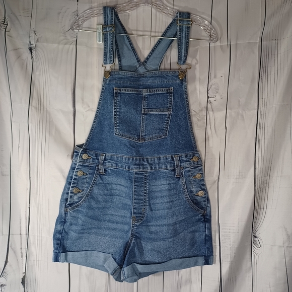 No Boundaries Blue Denim Short Overalls - Picture 1 of 13